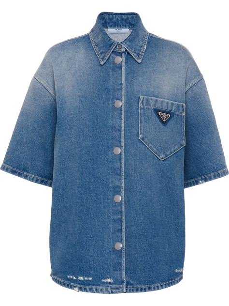 prada silk shirts|Prada denim shirt dress.